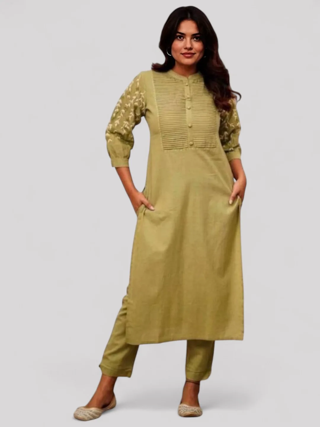 Women's Cotton Kurti Khaki – Floral Print