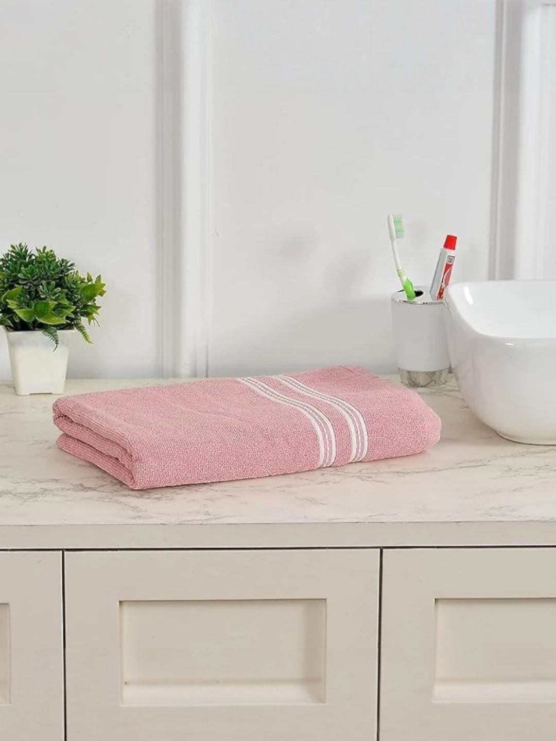 Cotton Towel Baby Pink – Striped