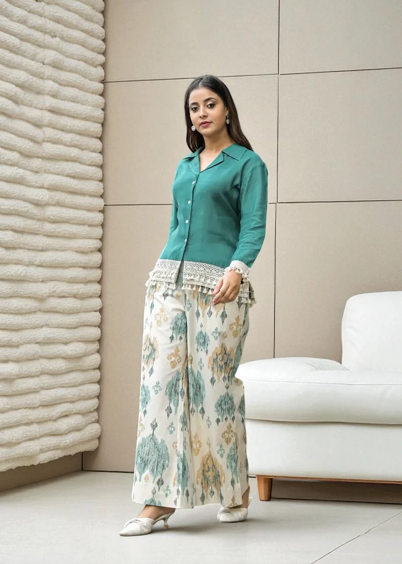 Women's Cotton Flex Co-Ord Set Teal Green – Ready to Wear