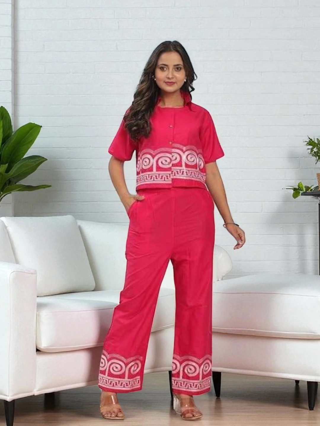 Women's Cotton Co-Ord Set Fuchsia Pink – Ready to Wear