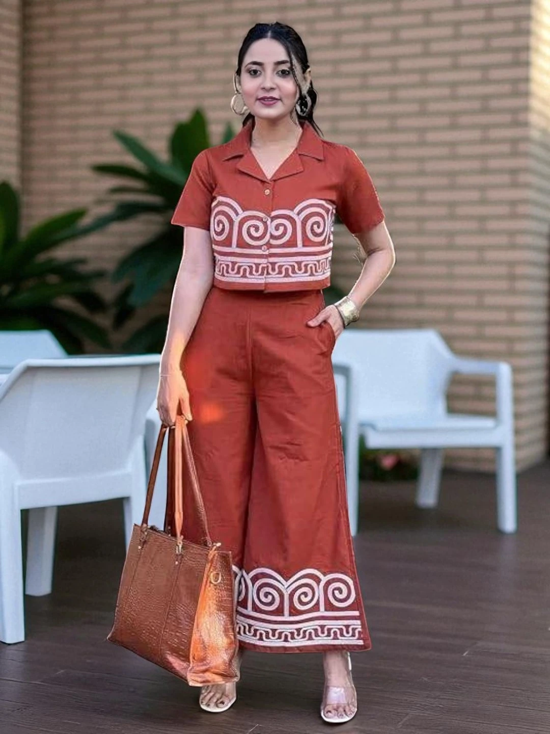 Women's Cotton Co-Ord Set Rust – Ready to Wear