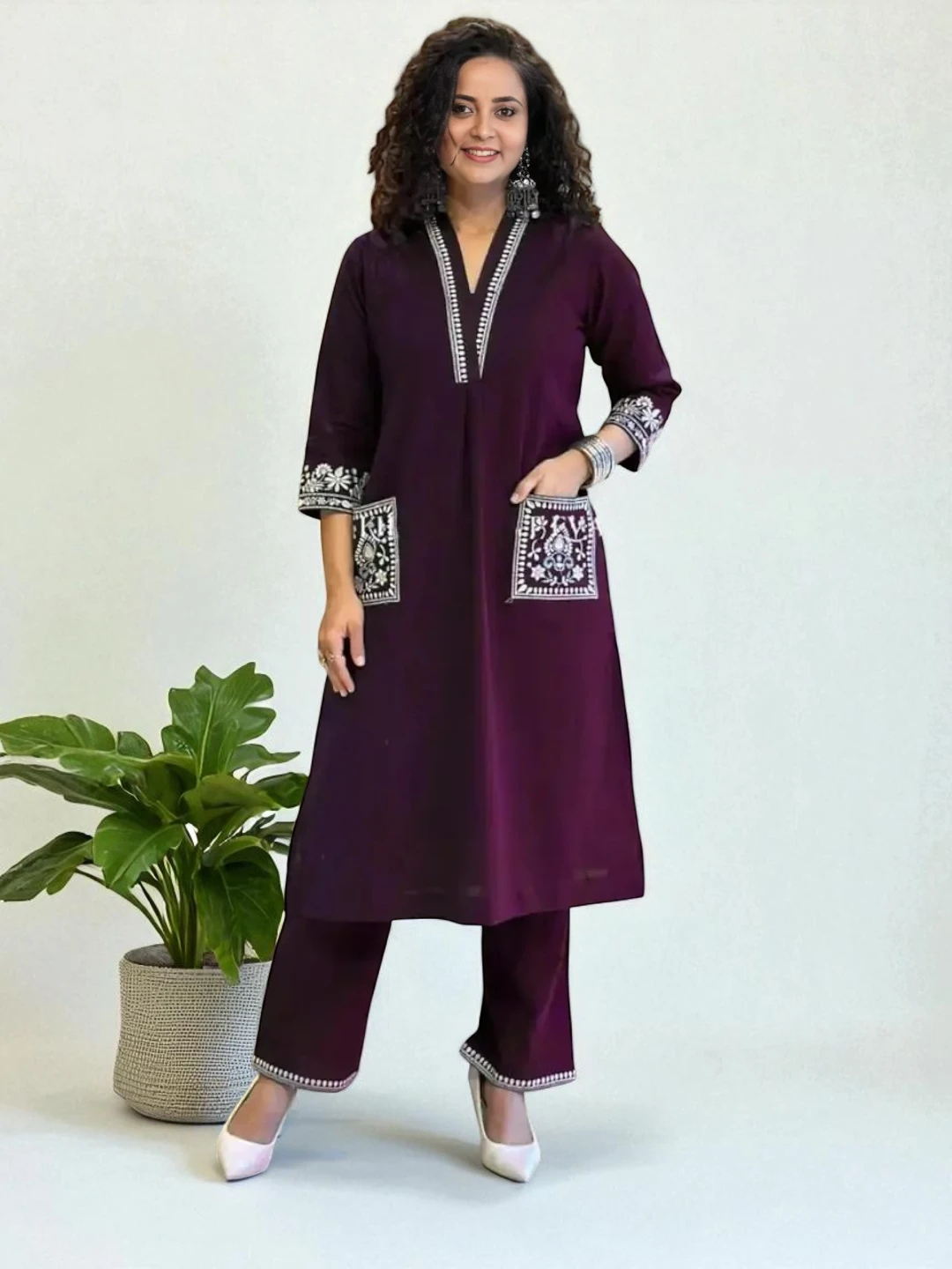Women's Cotton Kurti Purple – Floral Print