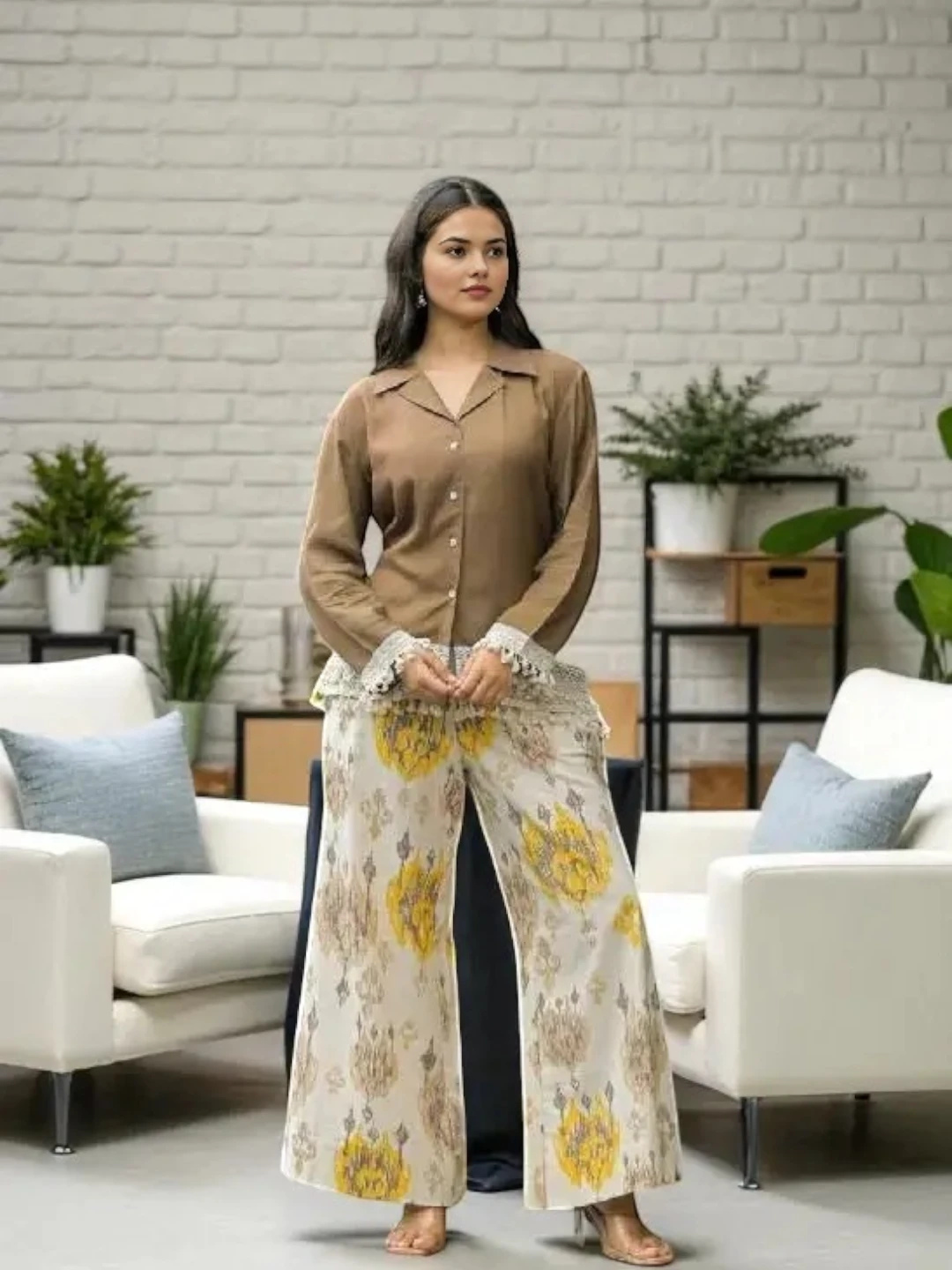 Women's Cotton Flex Co-Ord Set Brown – Ready to Wear