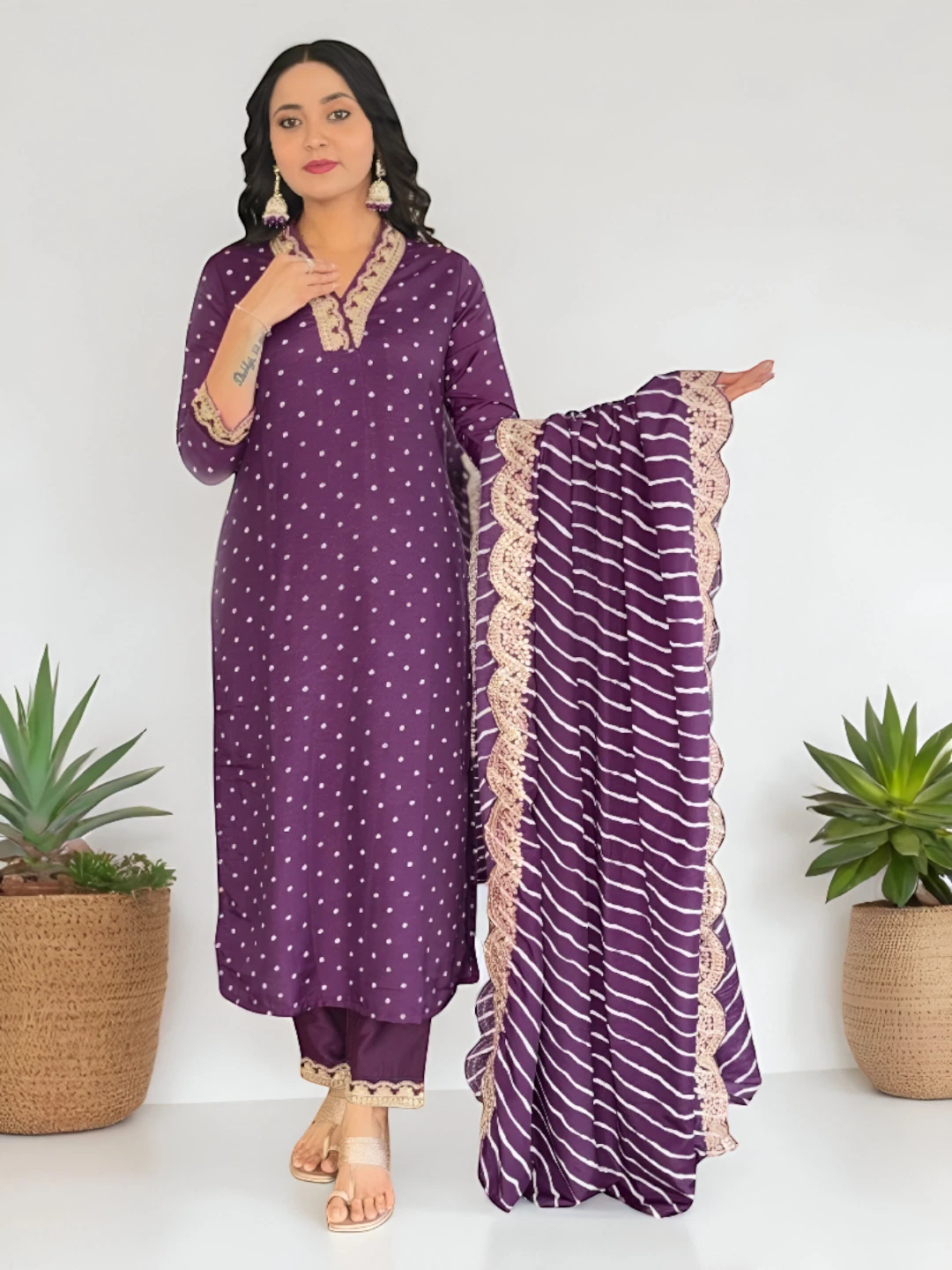 Women's Banana Silk Kurta Purple – Printed
