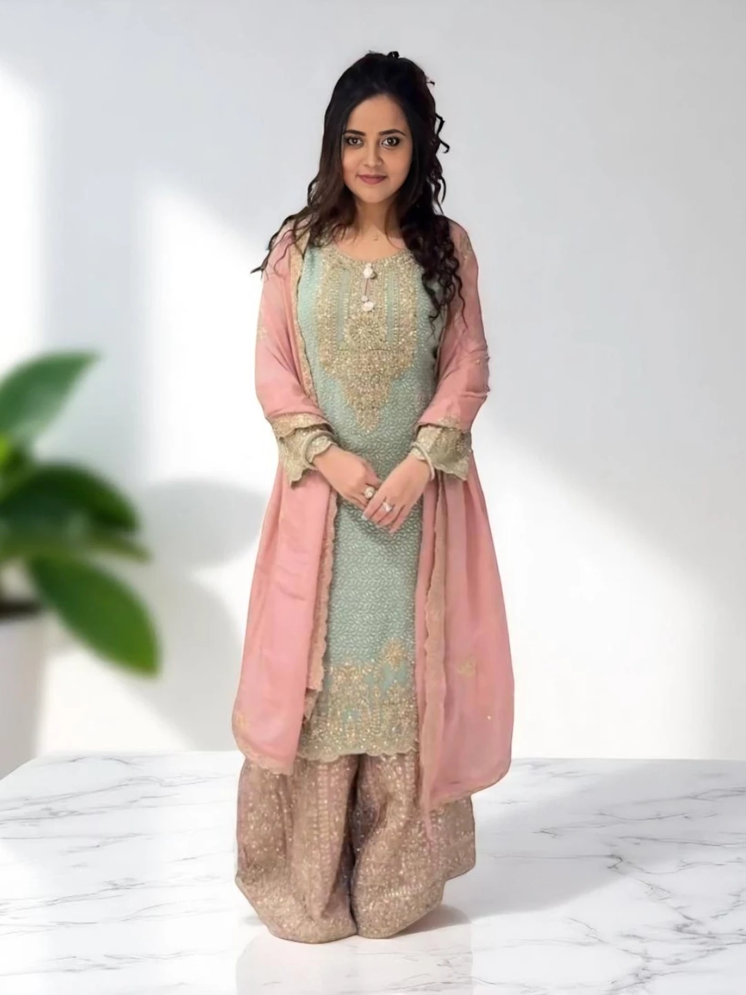 Women's Georgette Suit Pink – Sequined
