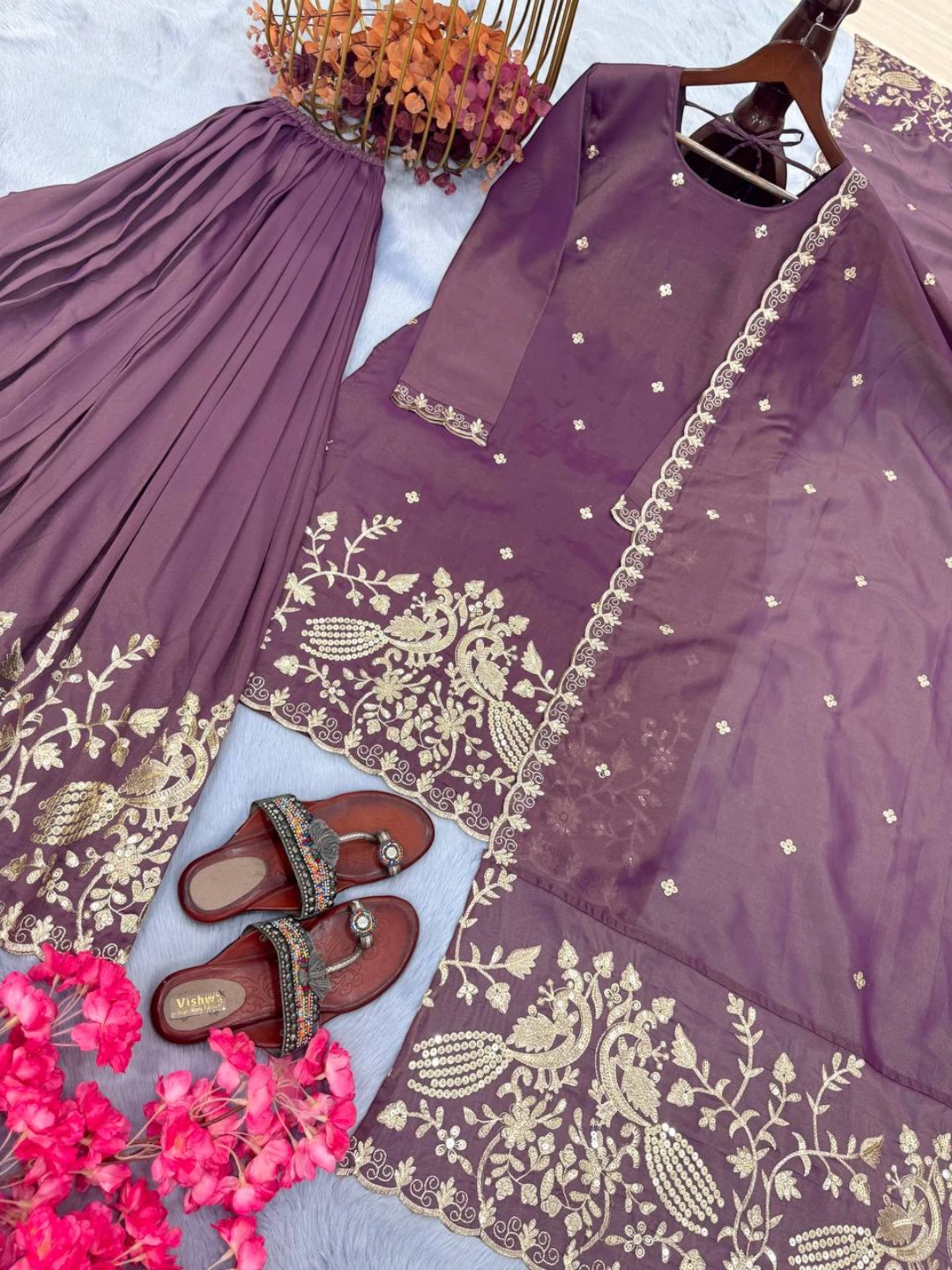 Women's Cotton Kurta Set Purple – Ready to Wear