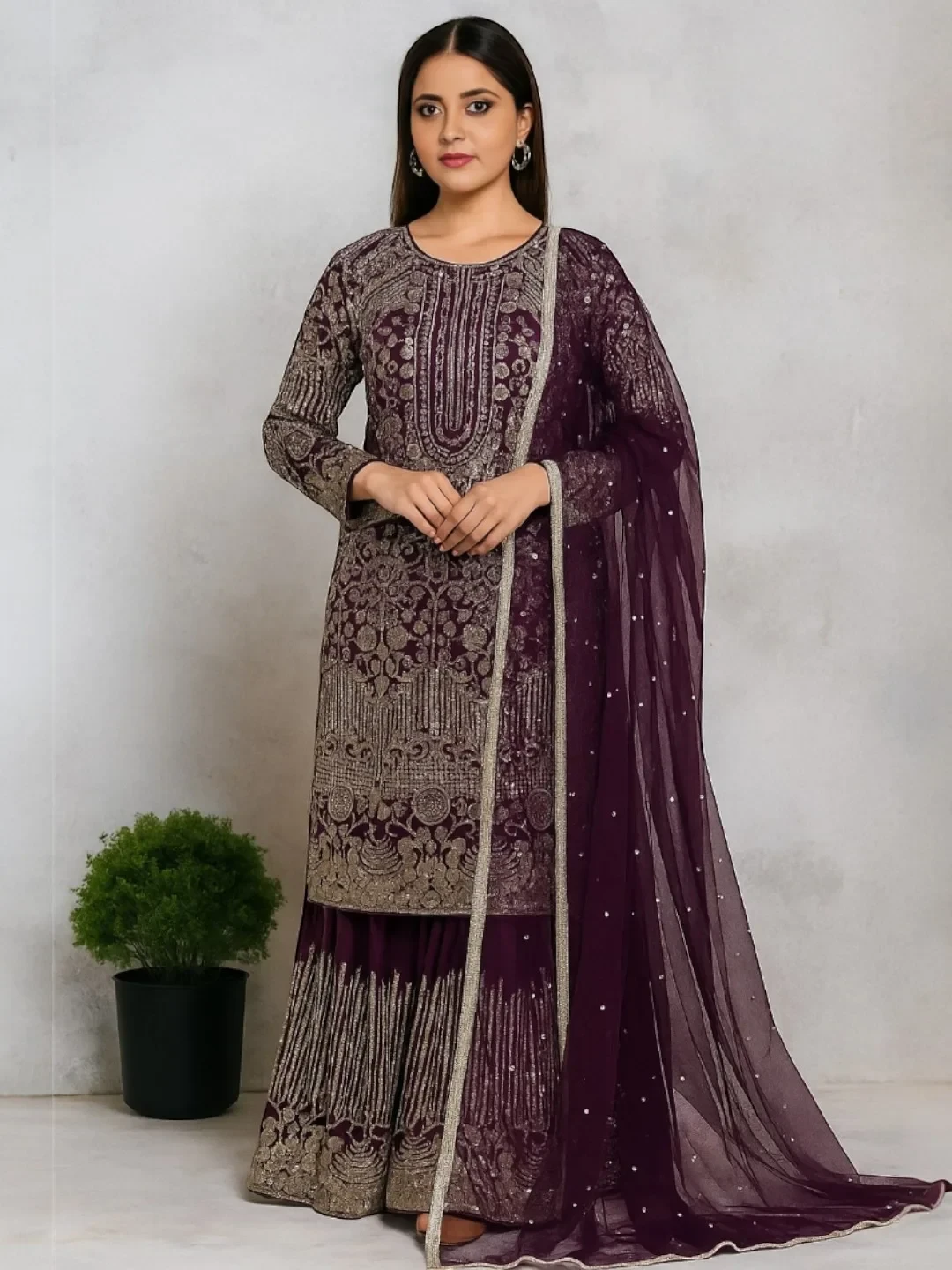 Women's Silk Kurta Set Purple – Ready to Wear