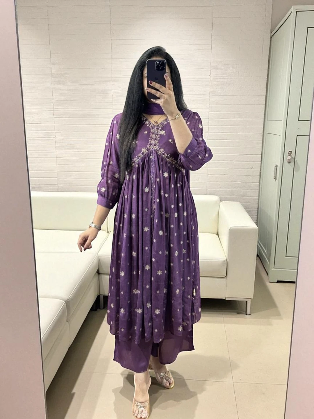 Women's Chinon Kurta Set Purple – Ready to Wear