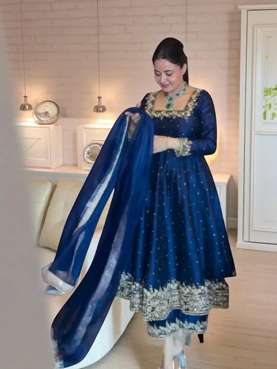 Women's Silk Palazzo Set Prussian Blue – Sequined