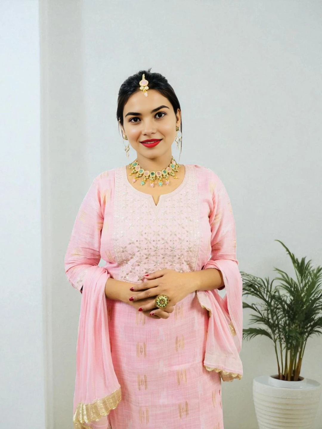 Women's Cotton Kurta Set Pink – Sequined