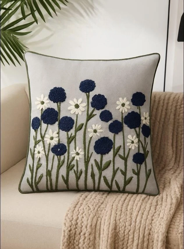 Velvet Pillow Cover White – Embroidered