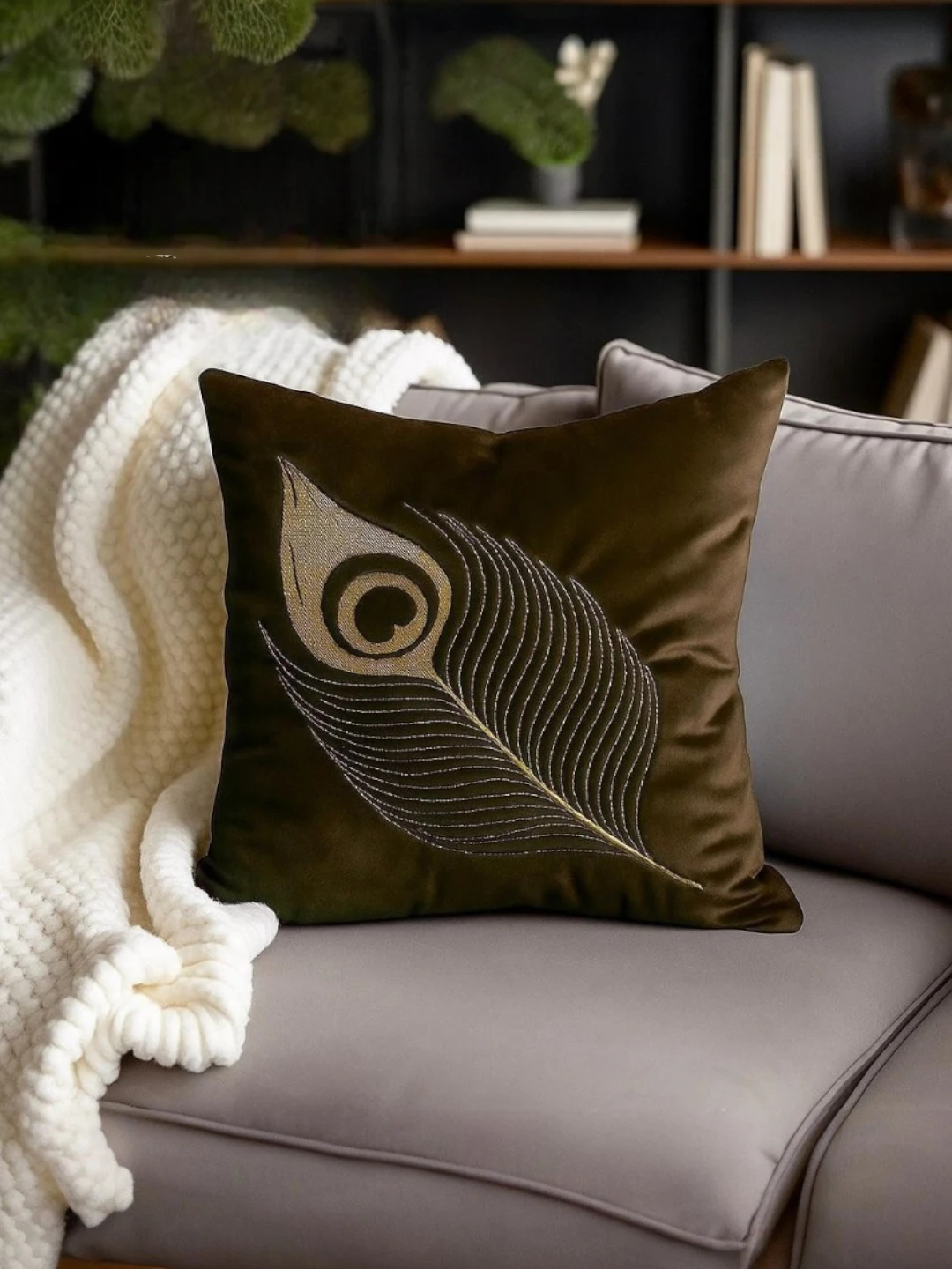 Velvet Pillow Cover Dark Brown – Embroidered