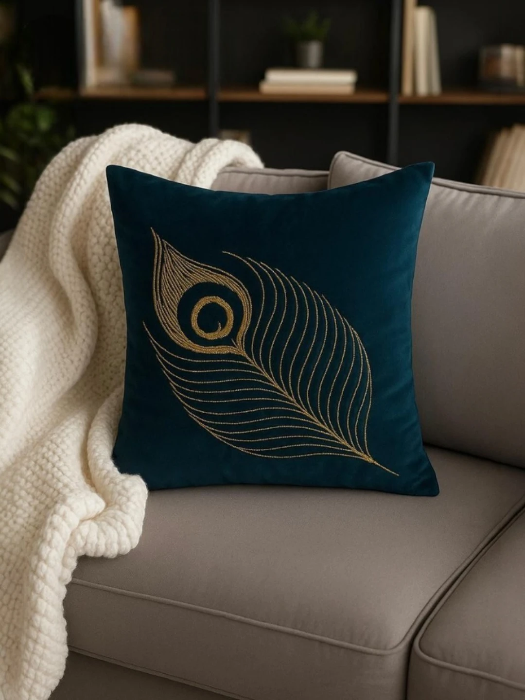 Velvet Pillow Cover Teal Blue – Embroidered