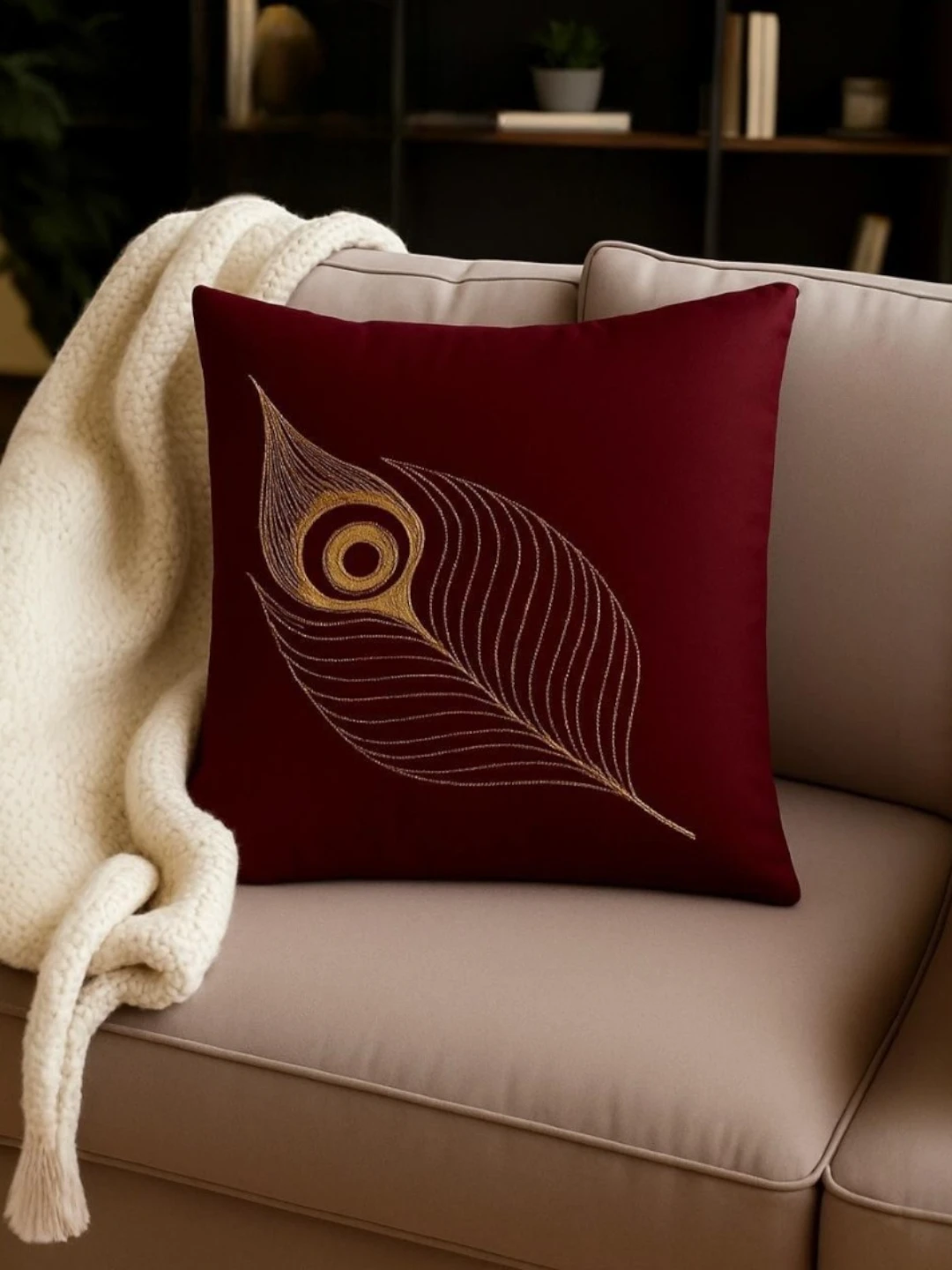 Velvet Pillow Cover Maroon – Embroidered