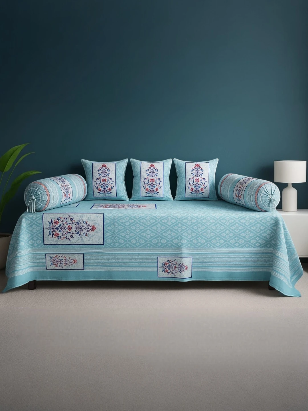 Cotton Bedding Set Sky Blue – Floral Print