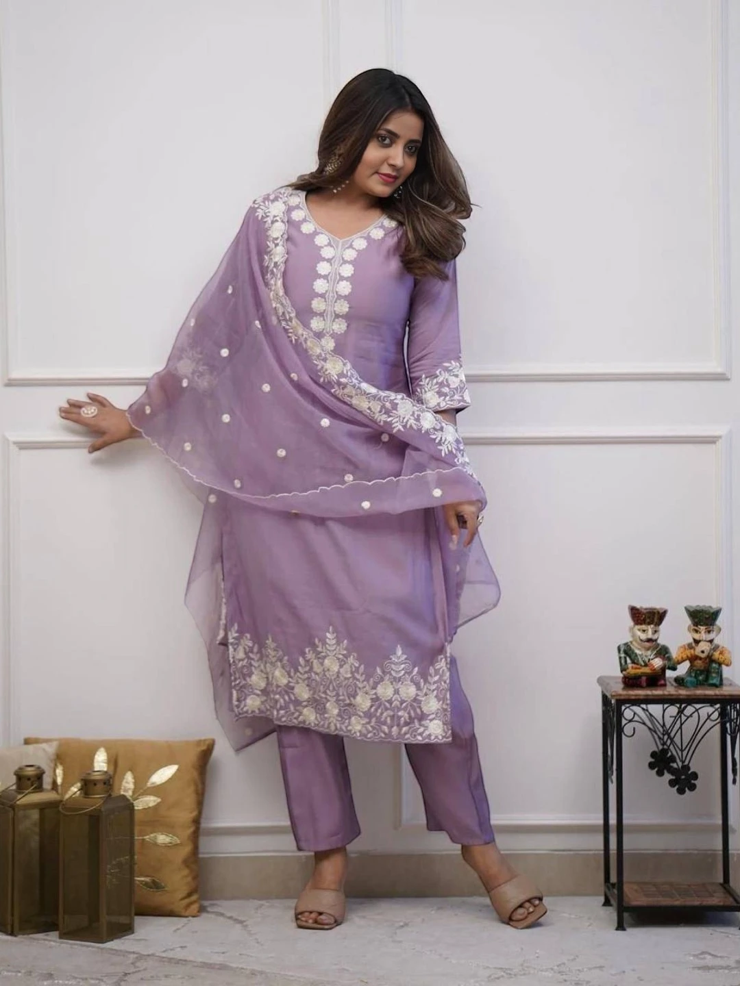 Women's Roman Silk Kurta Lavender – Floral Print