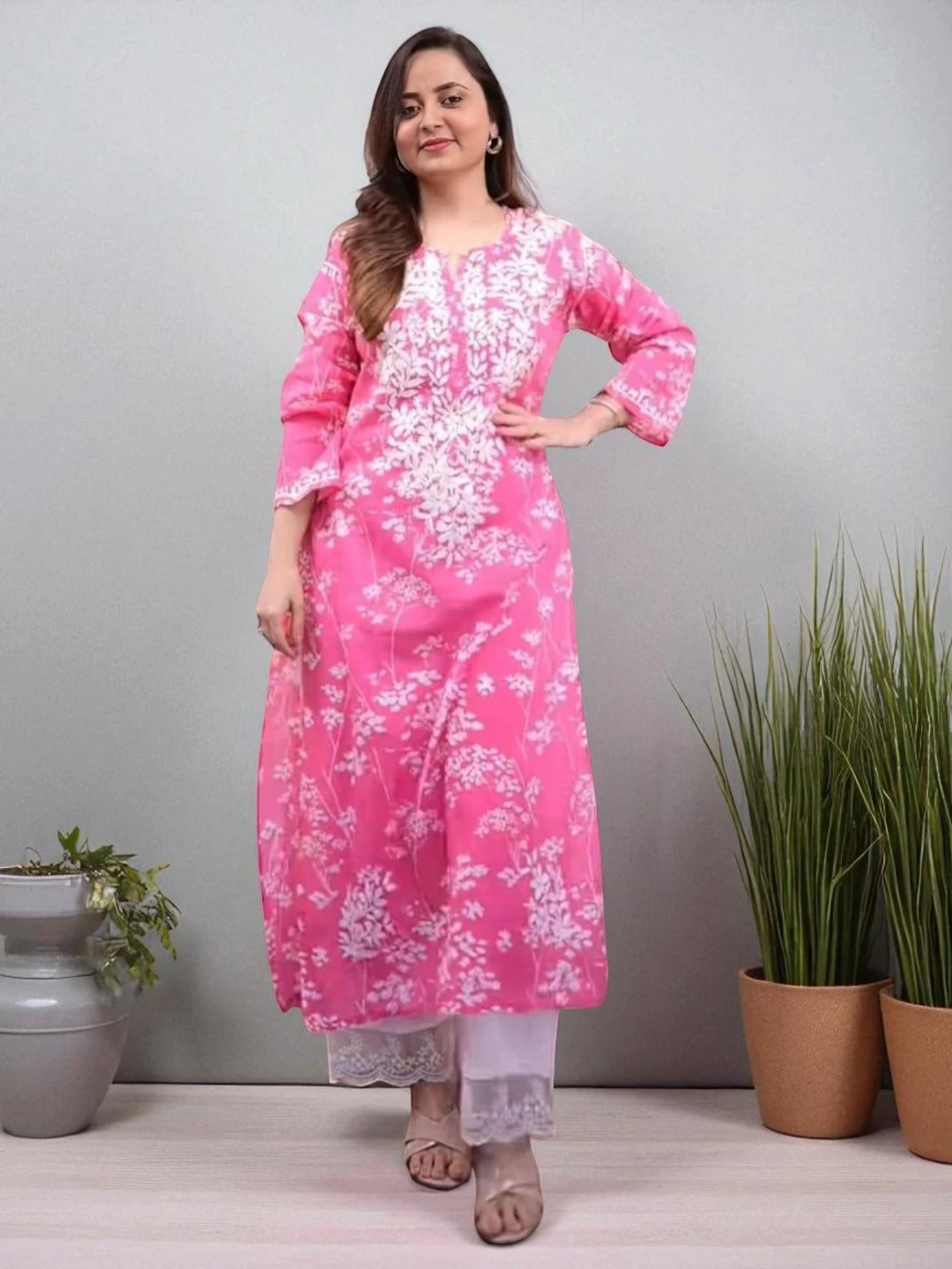 Women's Cotton Kurti Pink – Floral Print
