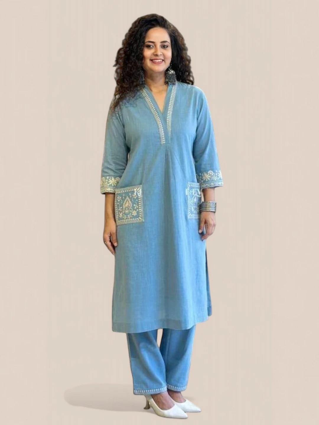 Women's Cotton Kurti Sky Blue – Floral Print