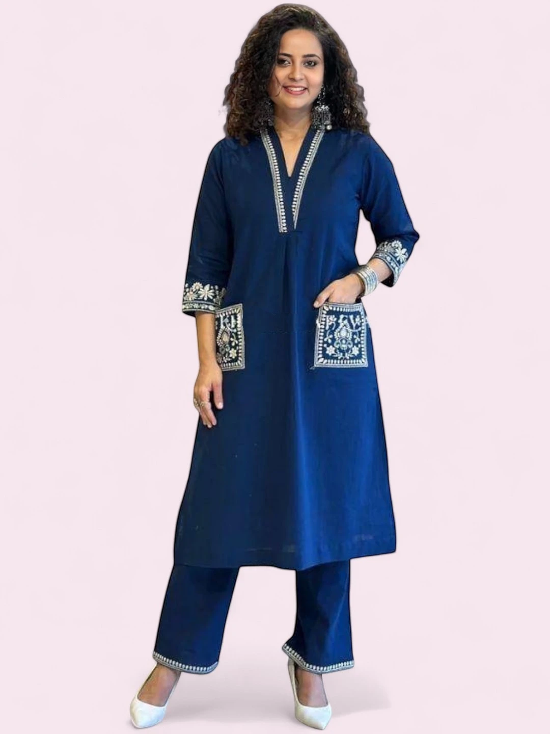 Women's Cotton Kurti Teal Blue – Floral Print