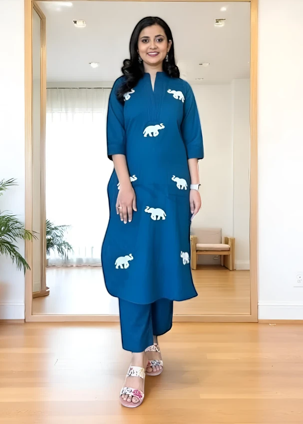 Women's Cotton Palazzo Set Teal Blue – Ready to Wear