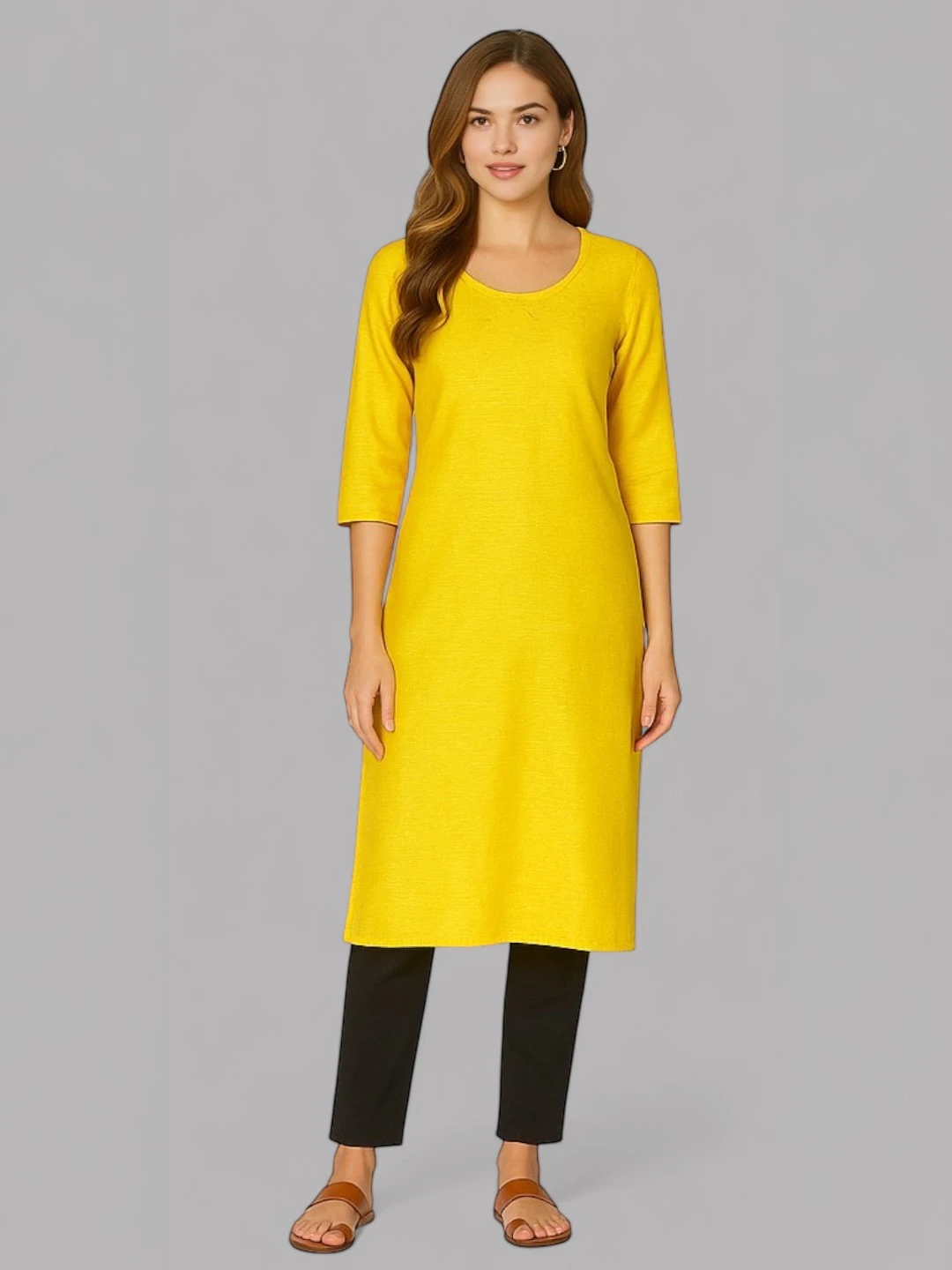 Women's Silk Cotton Kurta Yellow – Textured