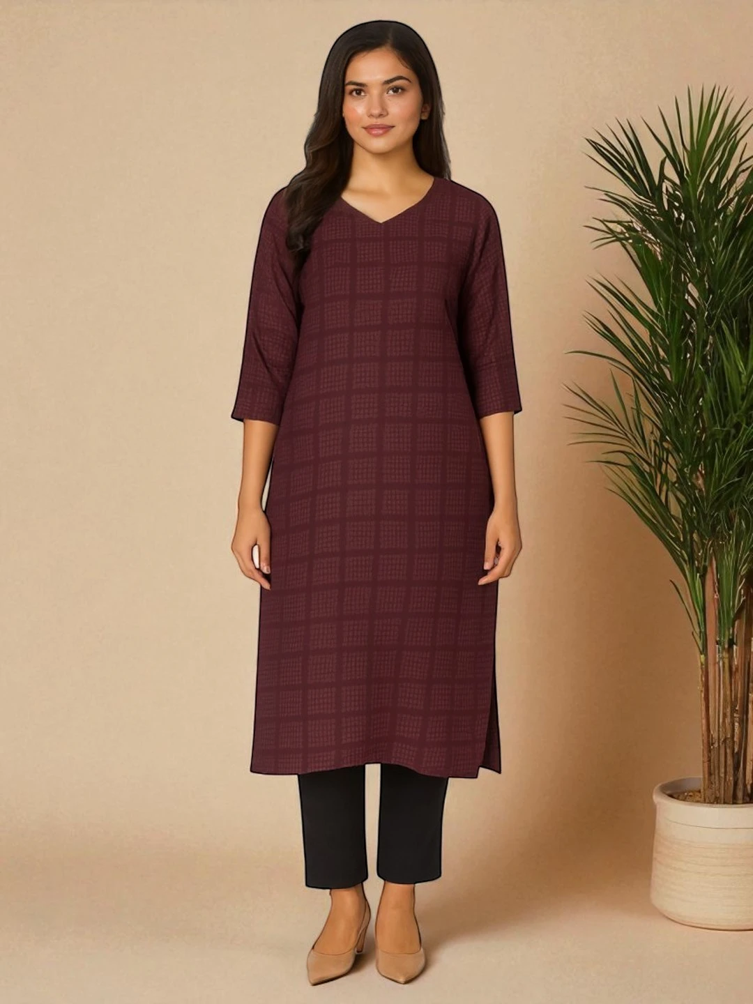 Women's Cotton Kurta Wine – Solid