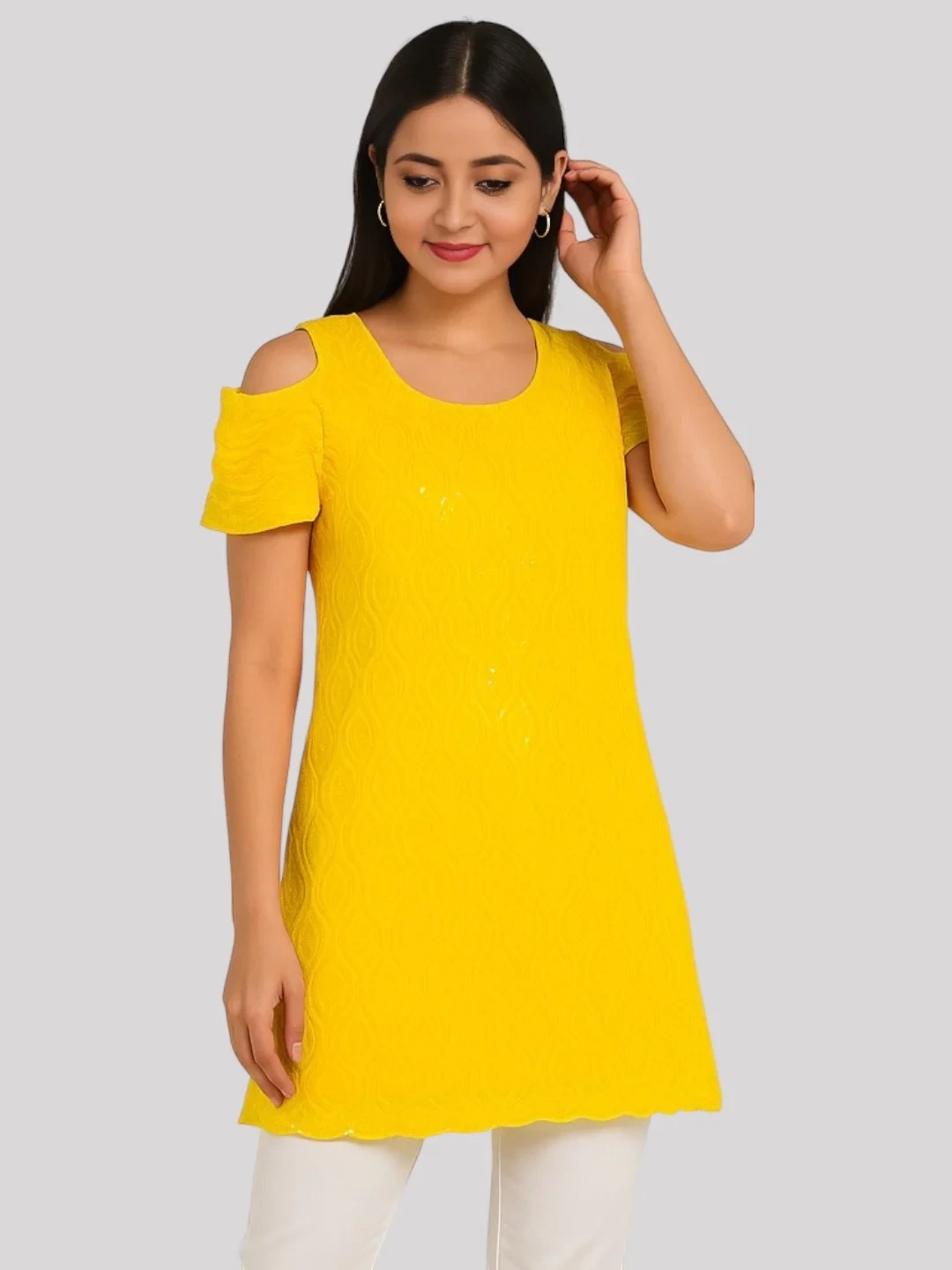 Women's Viscose Rayon Kurta Yellow – Floral Print
