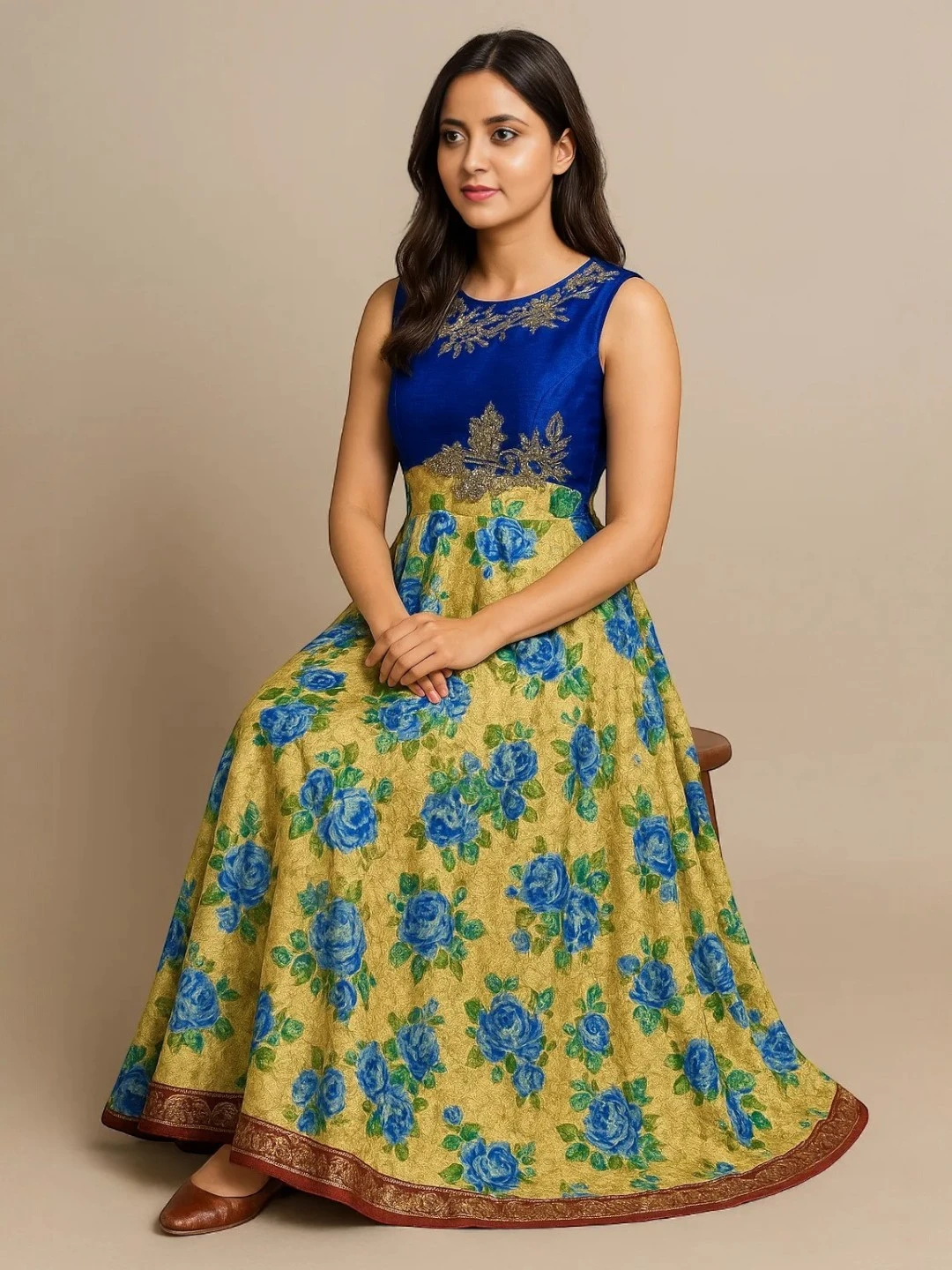 Women's Silk Kurta Blue – Printed
