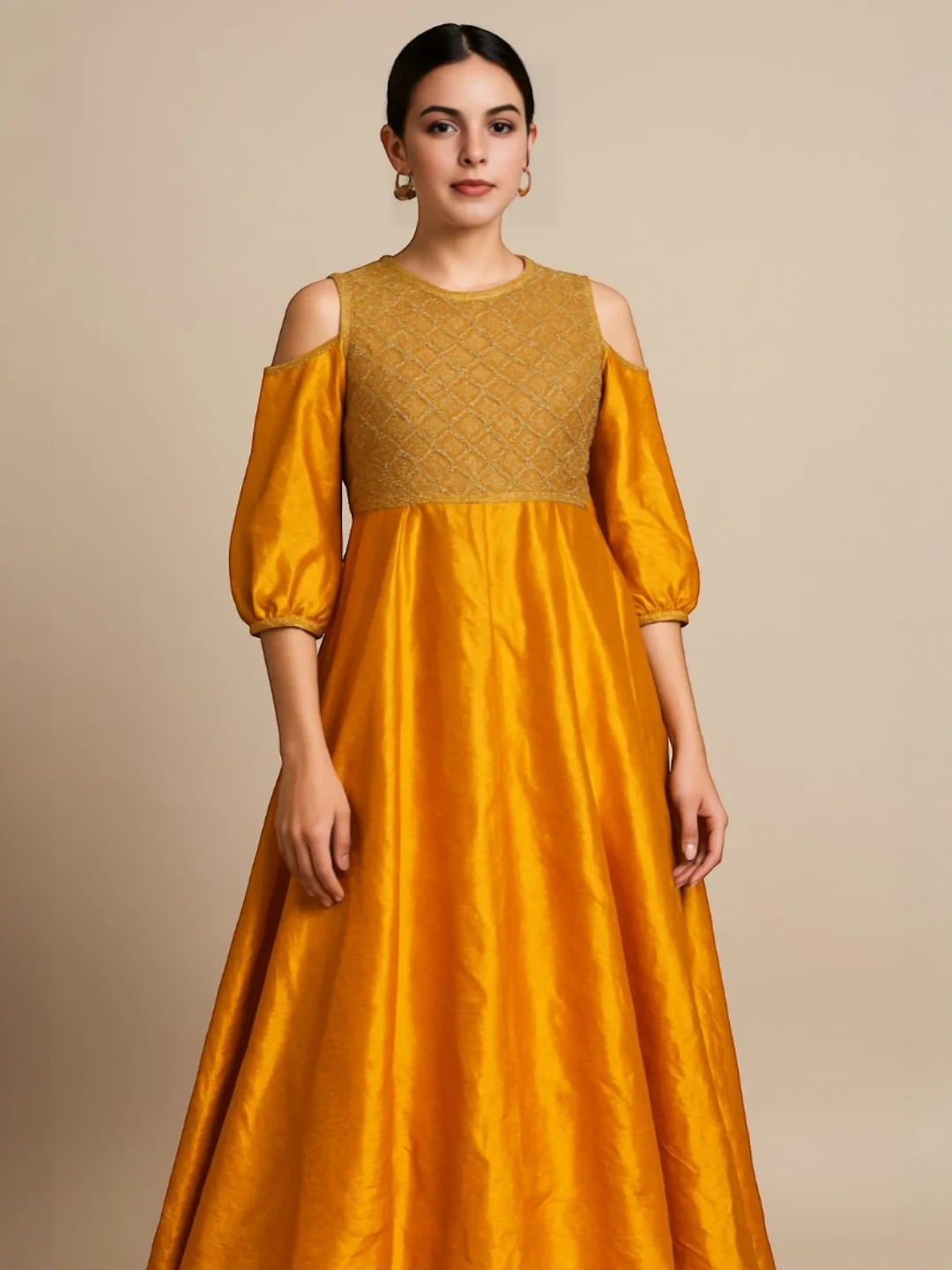 Women's Silk Kurta Yellow – Embroidered