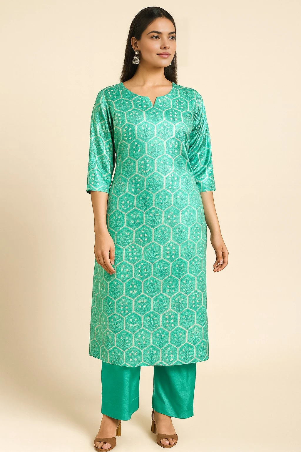 Women's Cotton Kurta Green – Floral Print