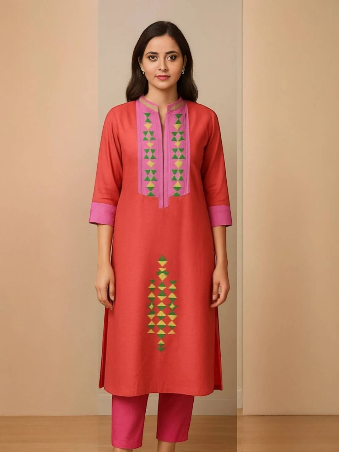 Women's Silk Cotton Kurta Red – Printed