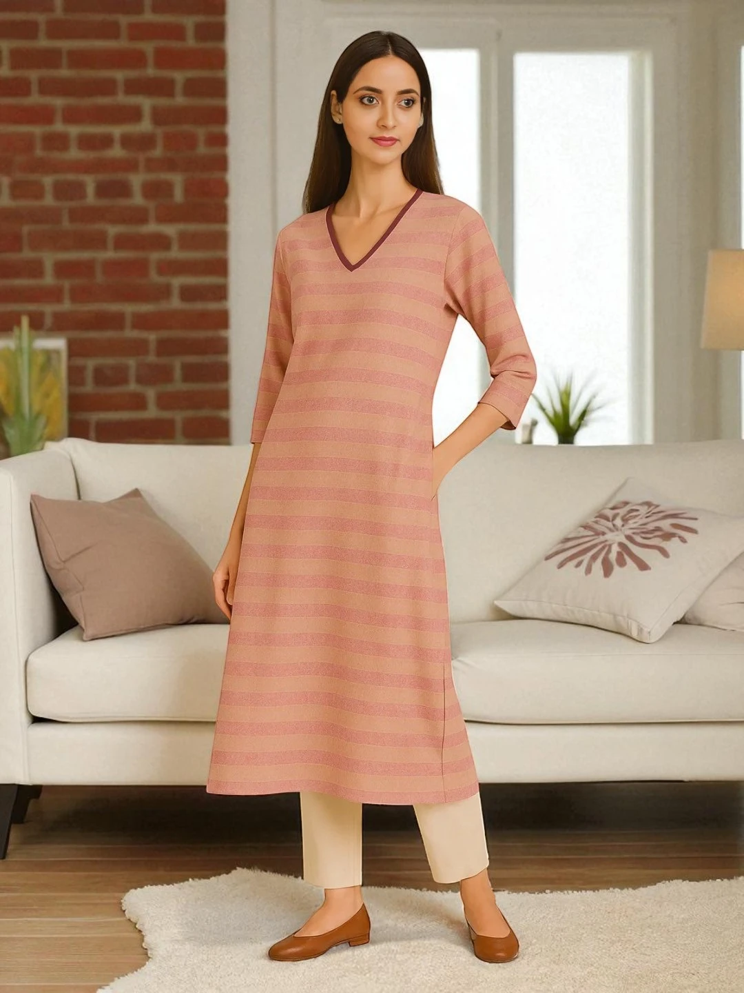 Women's Linen Kurta Pink – Solid