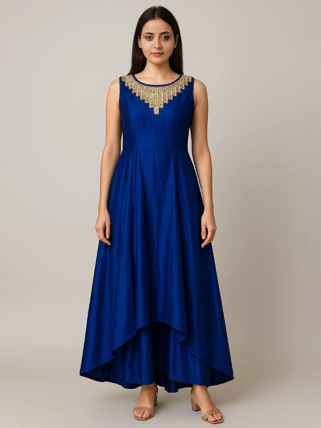 Women's Silk Kurta Blue – Embroidered