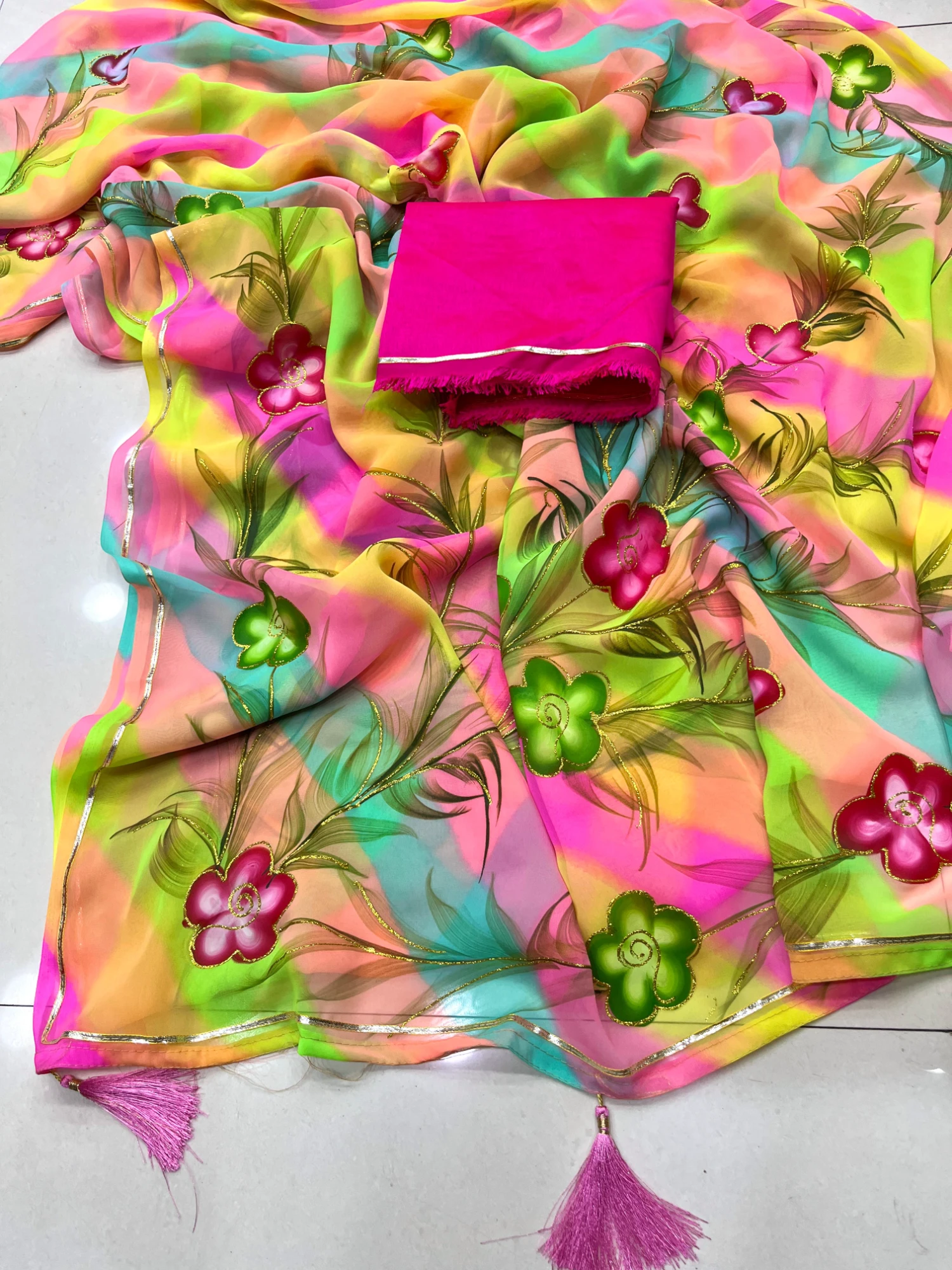 Women's Georgette Saree Multicolour – Printed