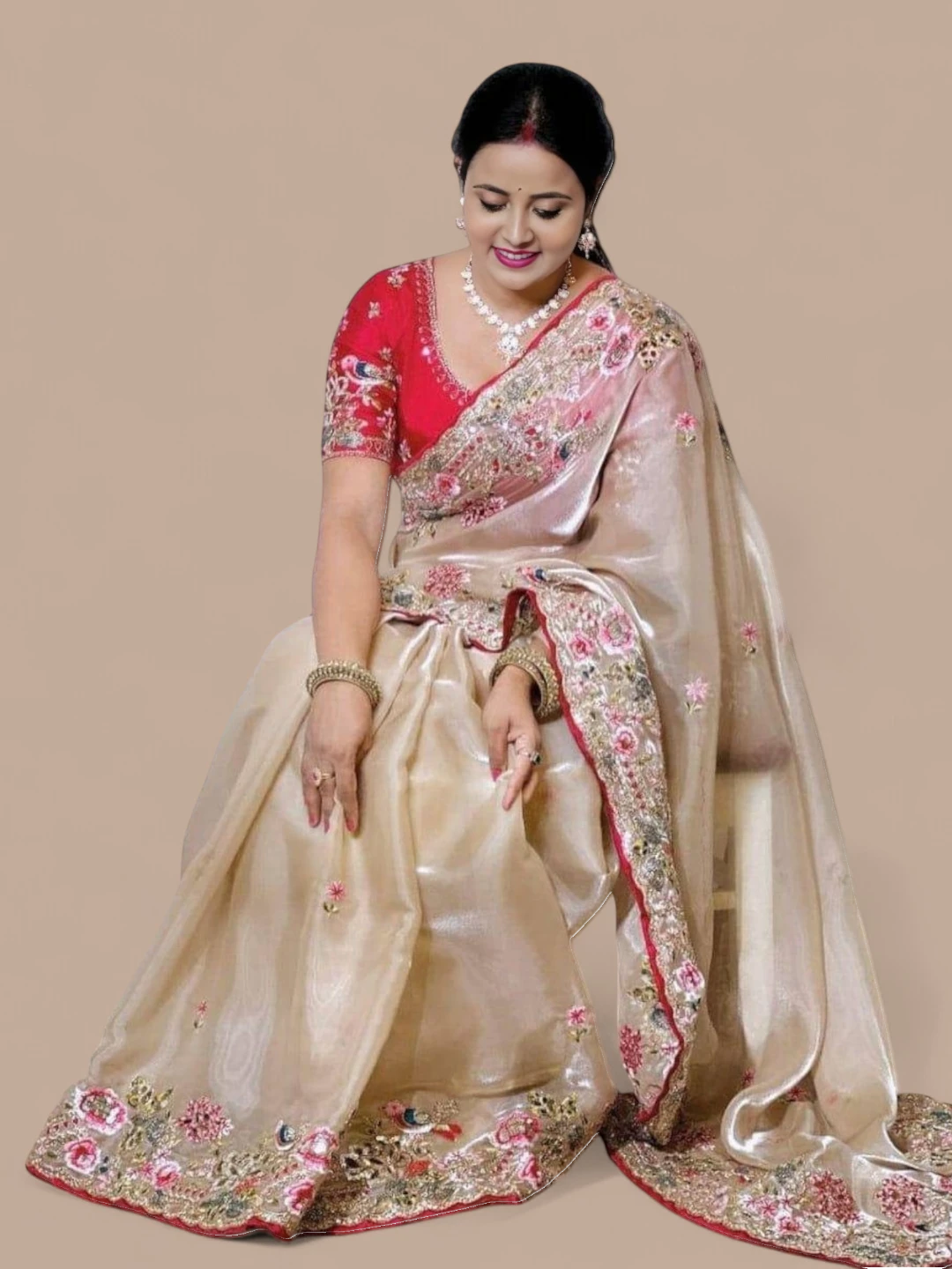 Women's Zimmy Chu Saree Beige – Embroidered