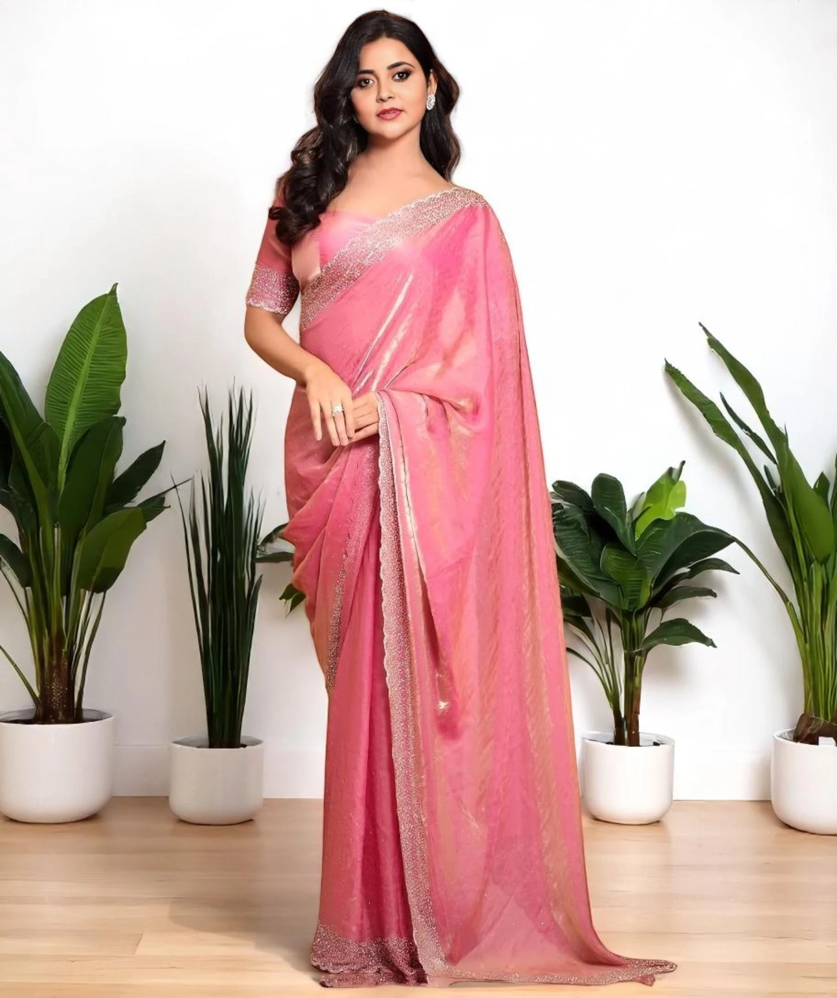 Women's Silk Saree Baby Pink – Embellished