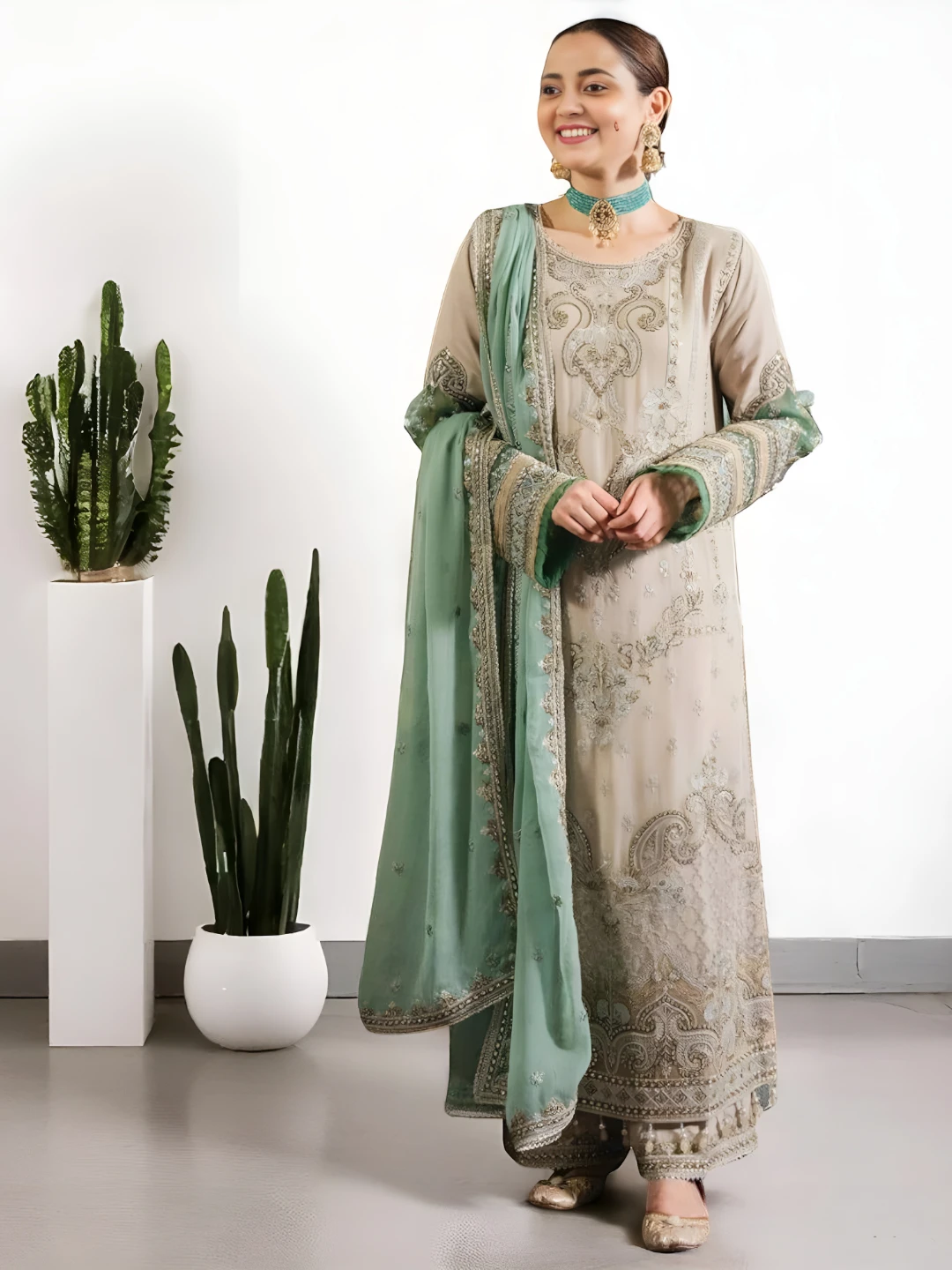 Women's Georgette Salwar Sea Green – Sequined