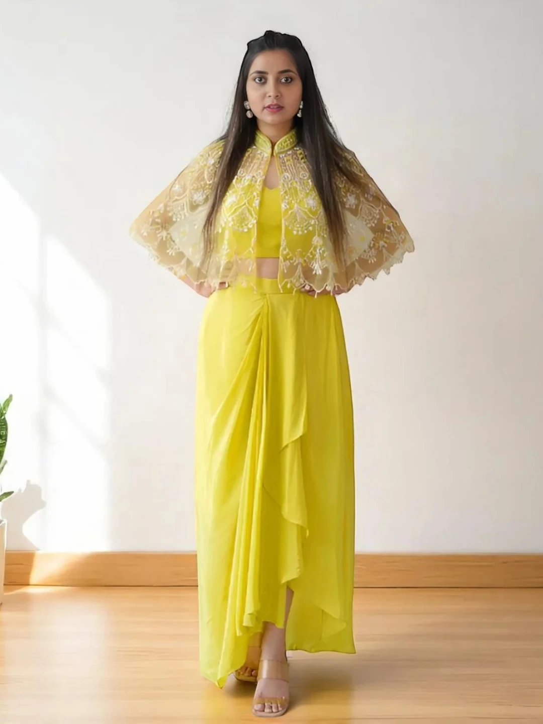 Women's Crepe Indo-Western Outfit Yellow