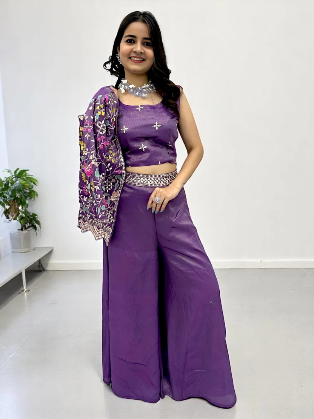 Women's Tissue Palazzo Set Purple – Sequined