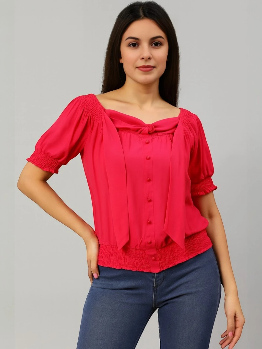 Women's Chiffon Top Red – Solid