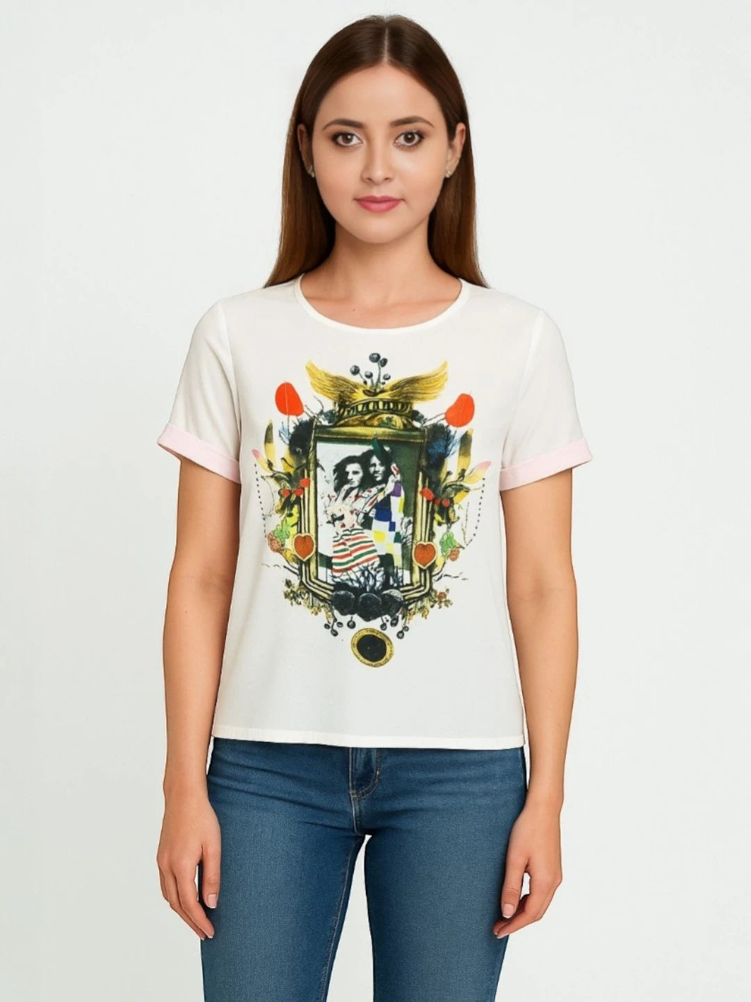 Women's Georgette T-Shirt White – Graphic Print