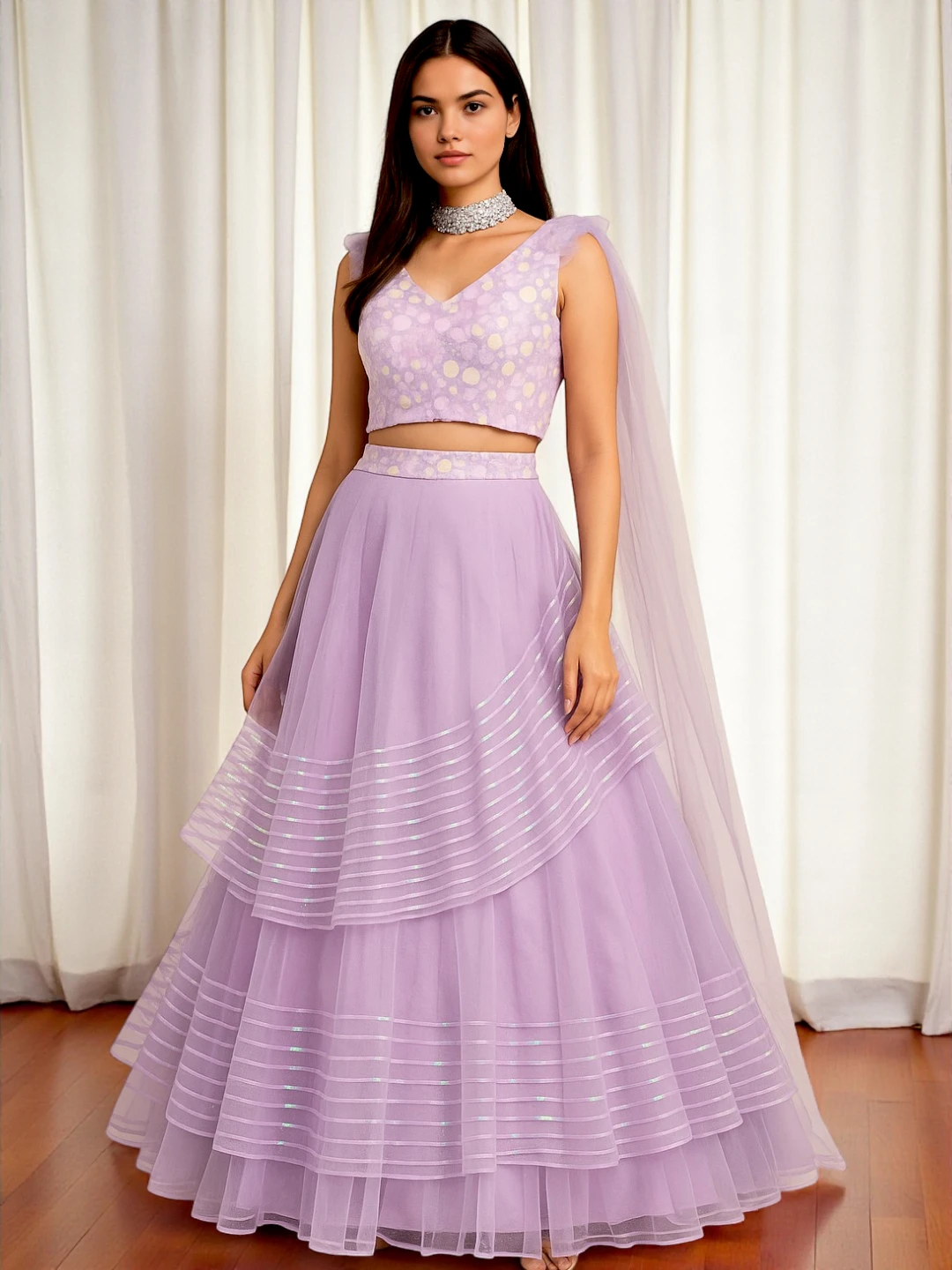 Women's Net Lehenga Choli Purple – Sequined