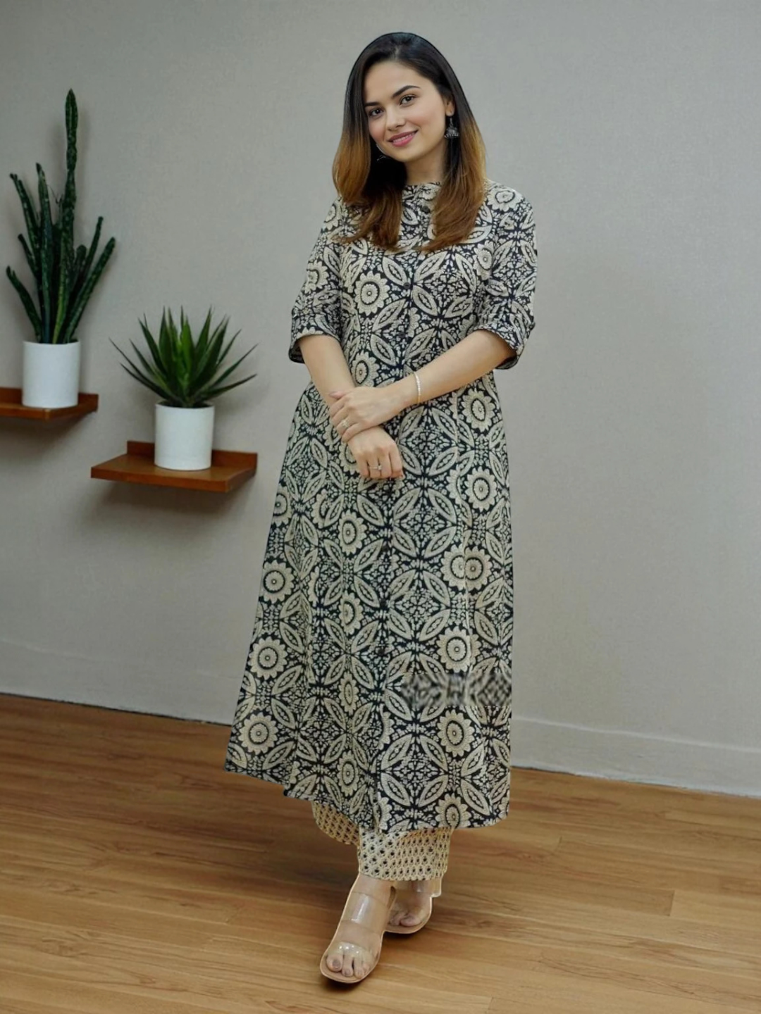Women's Cotton Kurta Set Black – Ready to Wear