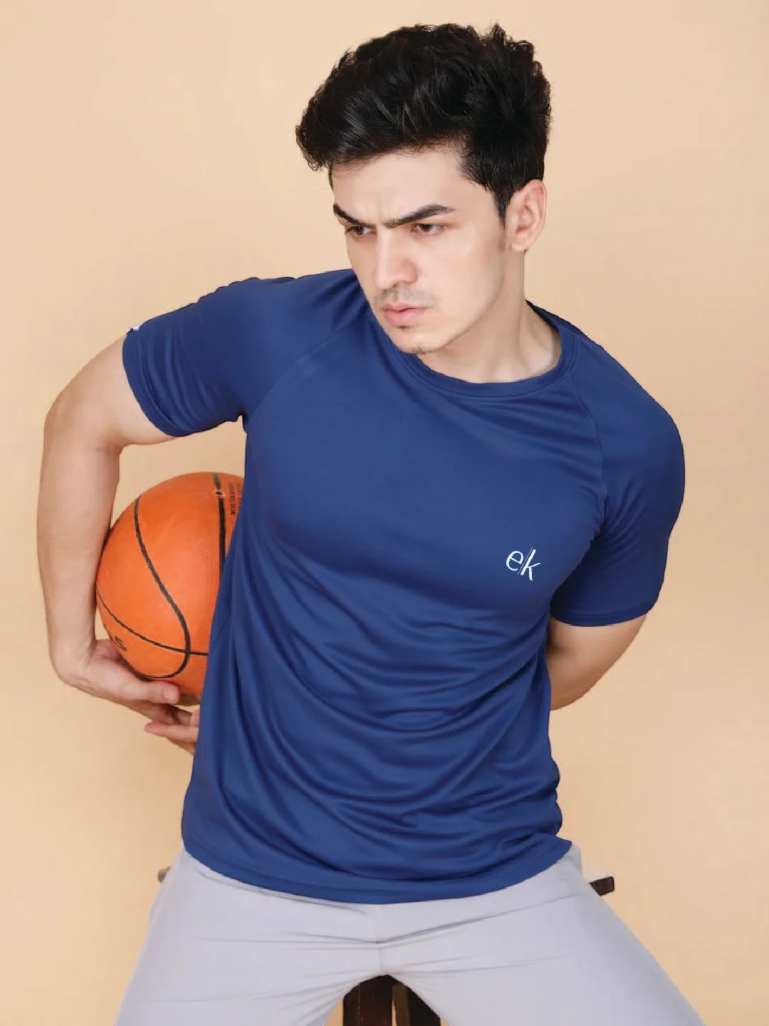 Men's Premium Fabric Dot Knit T-Shirt Navy Blue