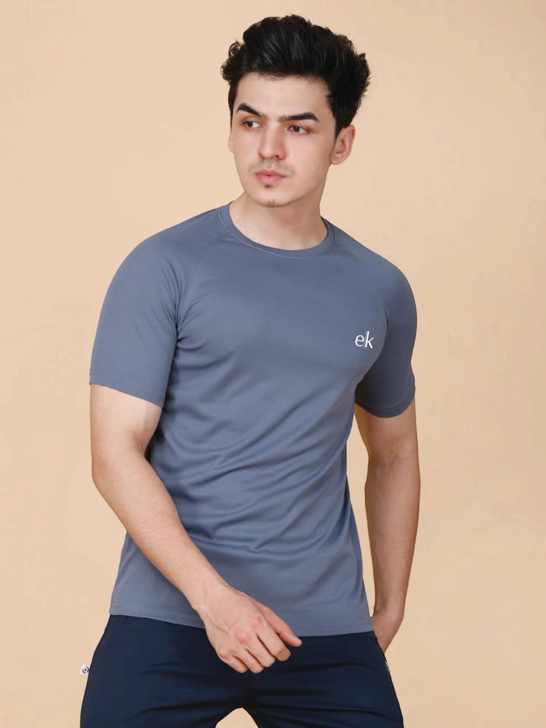 Men's Premium Fabric Dot Knit T-Shirt Dark Grey