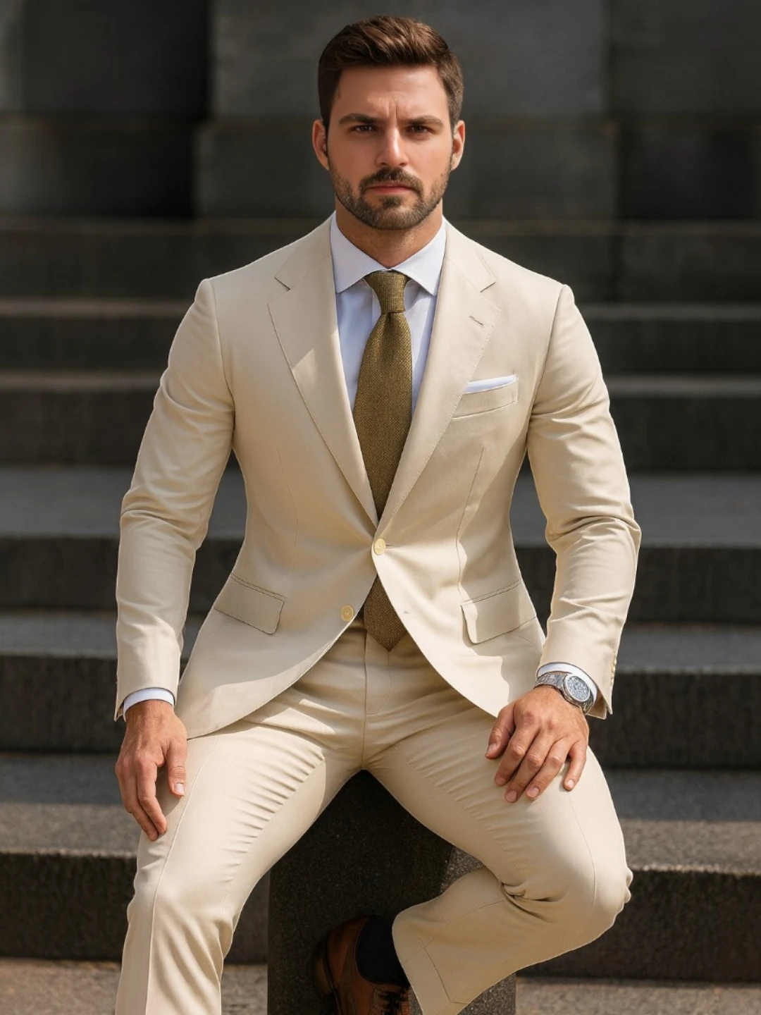 Men's Premium Fabric Blazer Beige – Solid