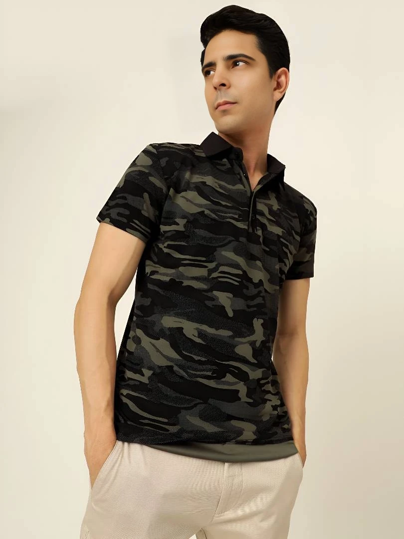 Men's Cotton Blend Polo T-Shirt Khaki – Military Camouflage