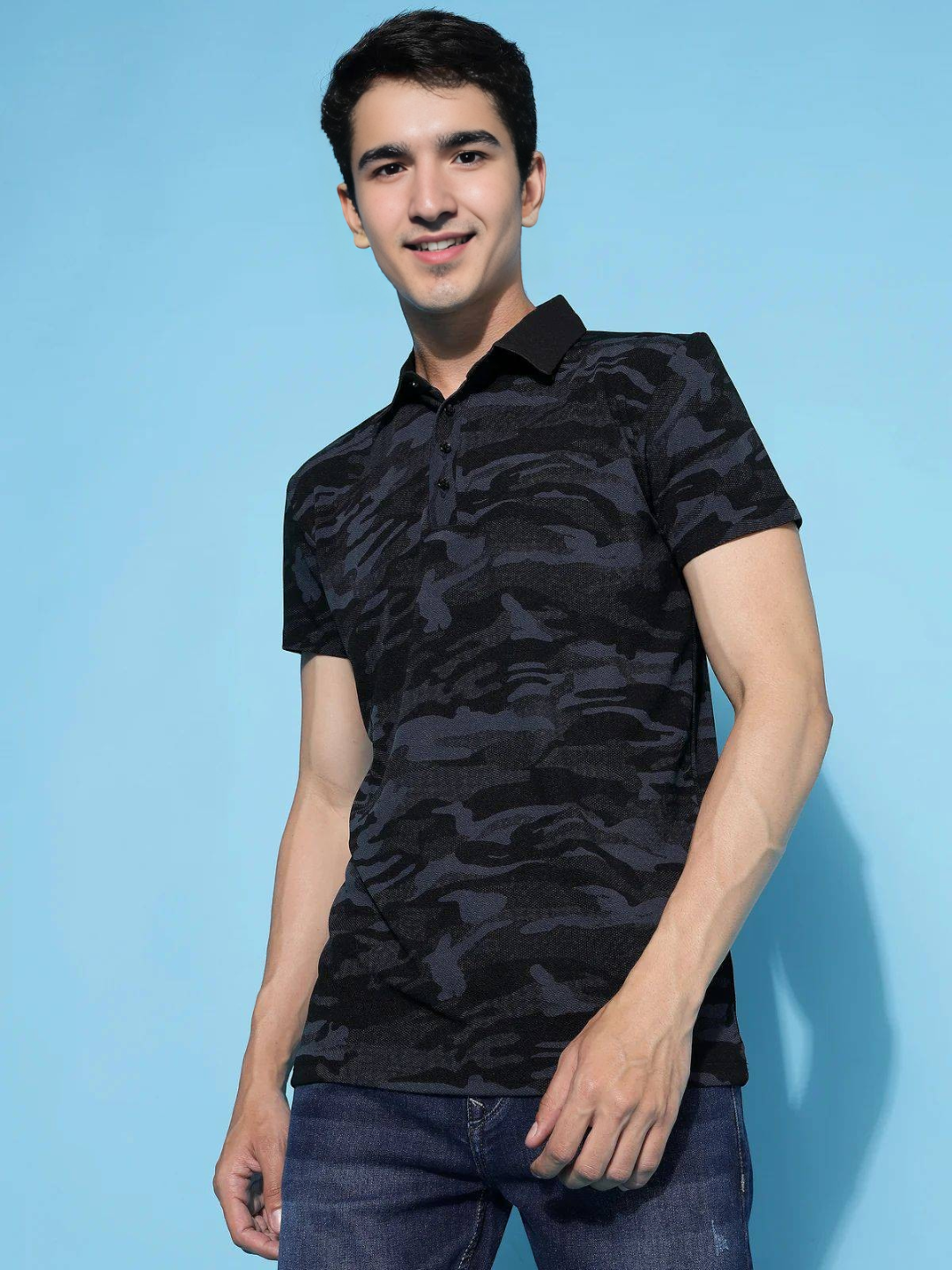 Men's Cotton Blend Polo T-Shirt Navy Blue – Military Camouflage
