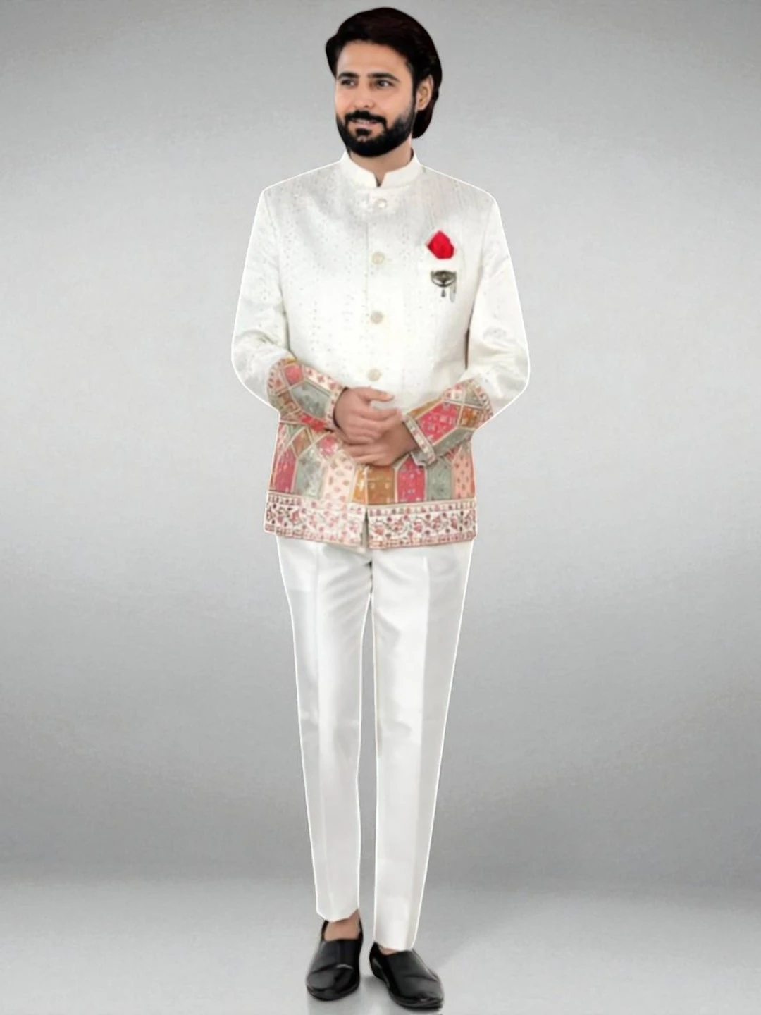 Men's Art Silk Jacquard Suit Off-White – Ready to Wear