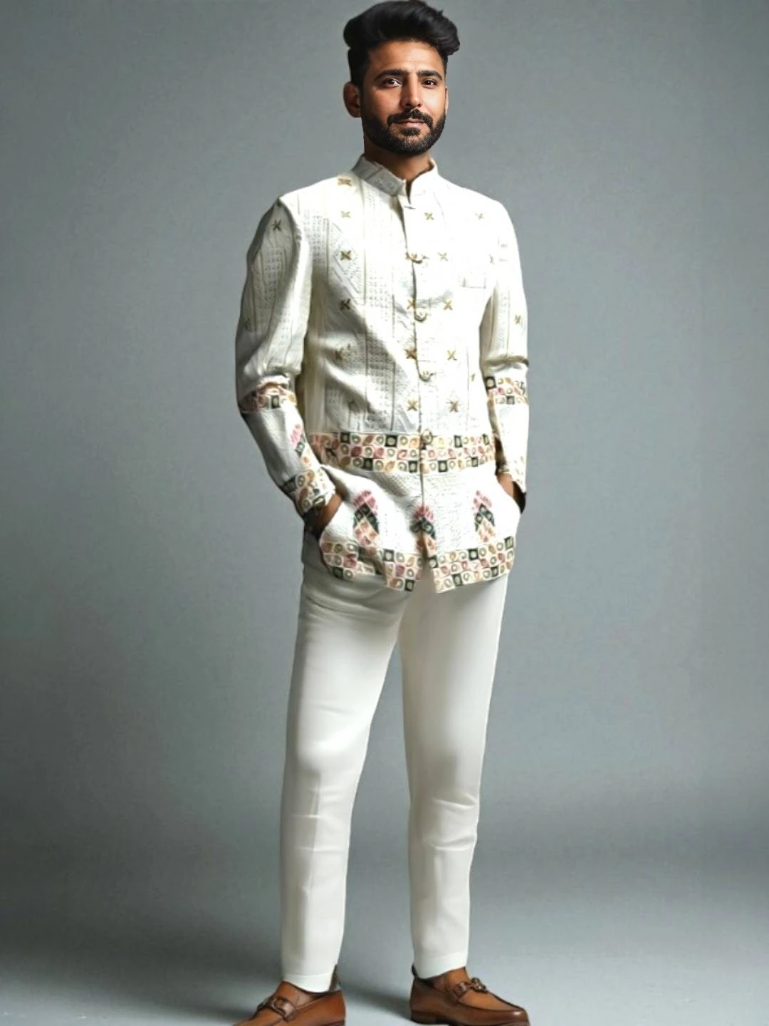 Men's Art Silk Jacquard Suit Off-White – Ready to Wear